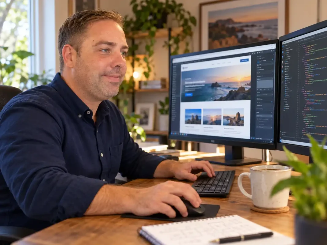 Drew at desk working
